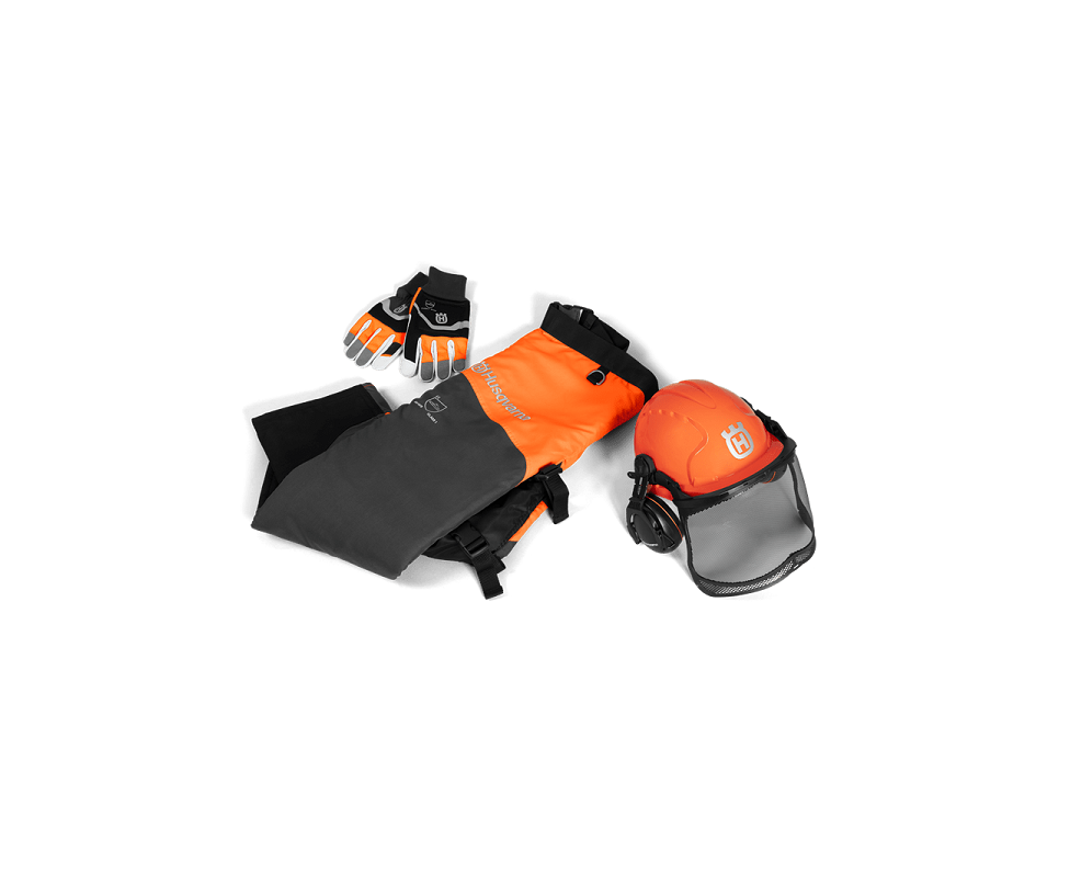 Pack équipement de protection Husqvarna 529520101 - Comprend un casque, une paire de gants anticoupure & une paire de jambières anticoupure