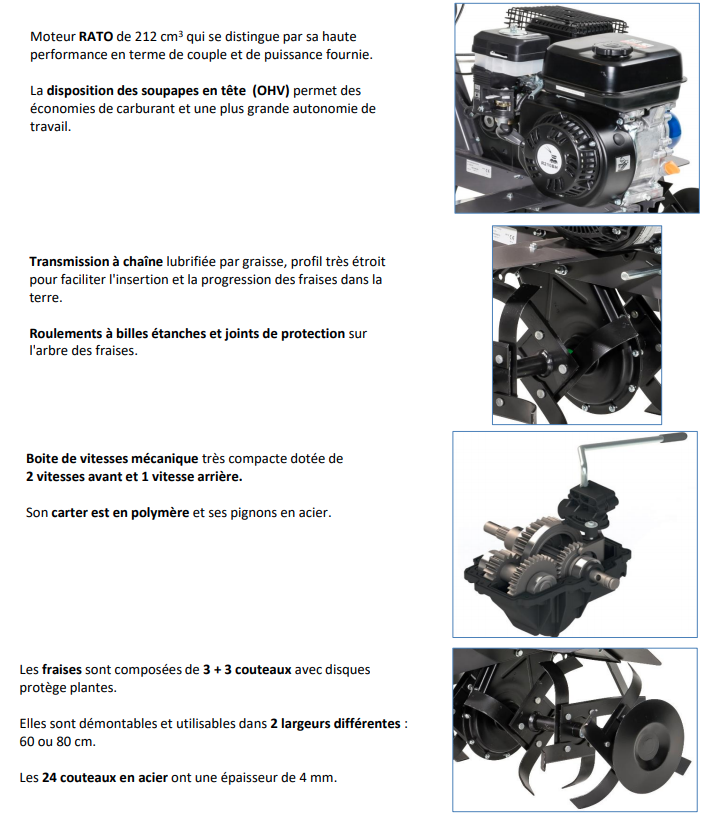 Motobineuse Staub ST 3060 R2S - 212cm3 - 2 vitesses avant / 1 vitesse arrière - 6 fraises - largeur de travail 60-80cm