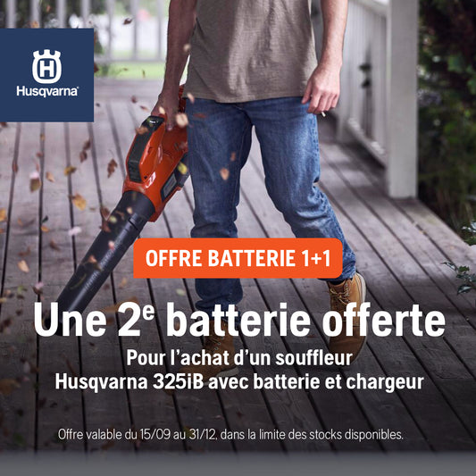 Souffleur à batterie Husqvarna 325iB pack avec batterie BLi30 + chargeur 40-C80 + 2ème batterie BLi30 offerte