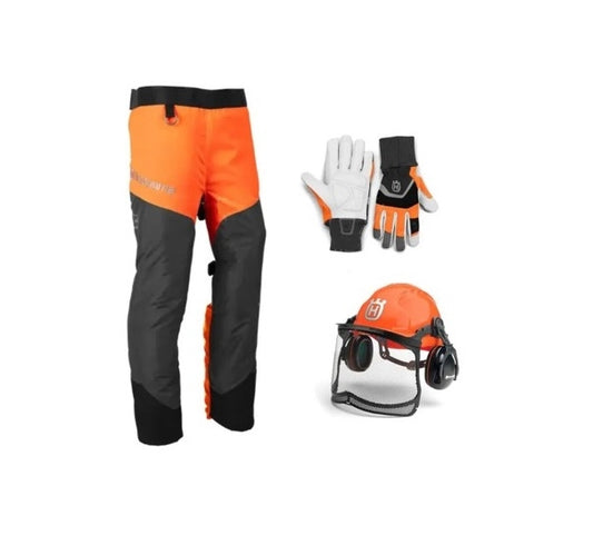 Pack équipement de protection Husqvarna 529520101 - Comprend un casque, une paire de gants anticoupure & une paire de jambières anticoupure