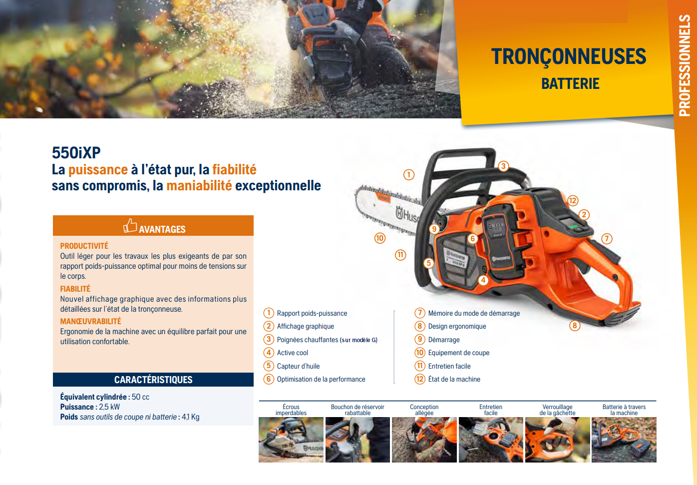 Tronçonneuse professionnelle à batterie Husqvarna 550iXP