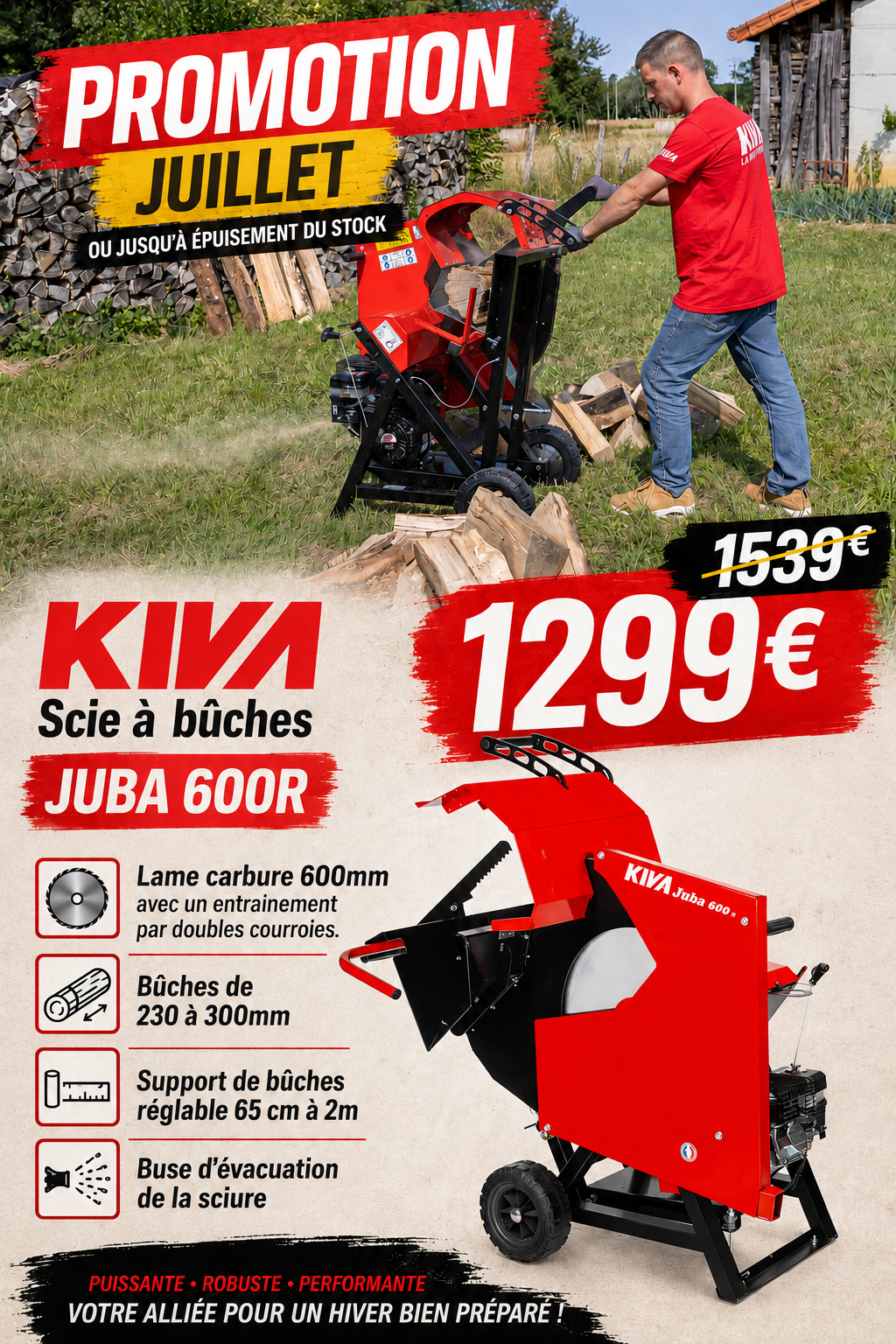 Scie à bûches Kiva JUBA 600R