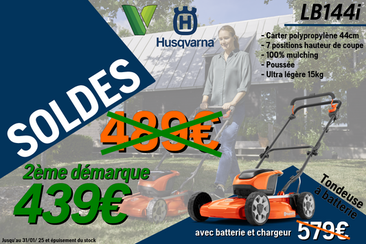 Tondeuse mulching à batterie Husqvarna LB144i pack avec batterie BLi20 + chargeur QC80