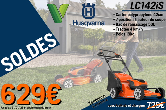 Tondeuse à batterie Husqvarna LC142is pack avec batterie BLi20 + chargeur QC80