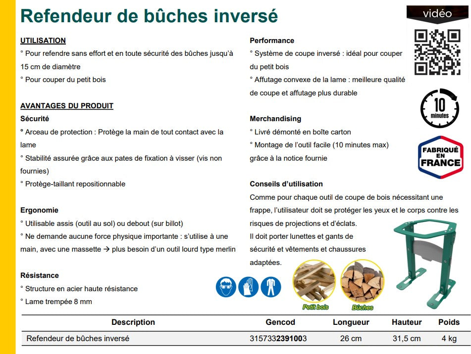 Refendeur de bûches inversé Leborgne 239100