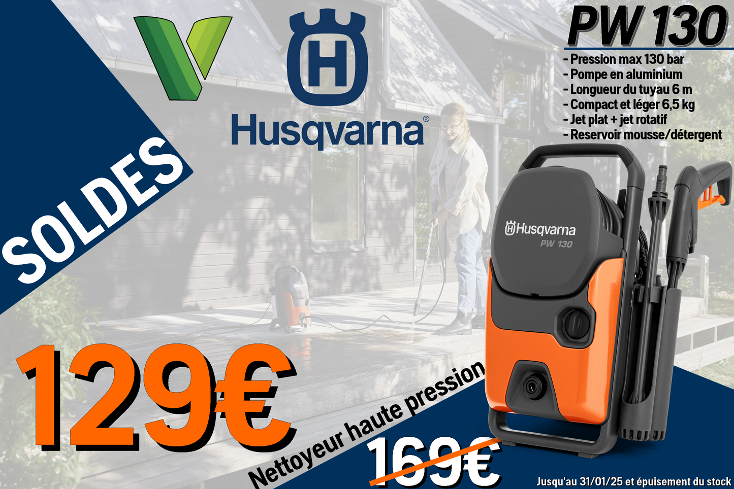 Nettoyeur Haute Pression Husqvarna PW130 - 125 bar - débit max 460 l/h