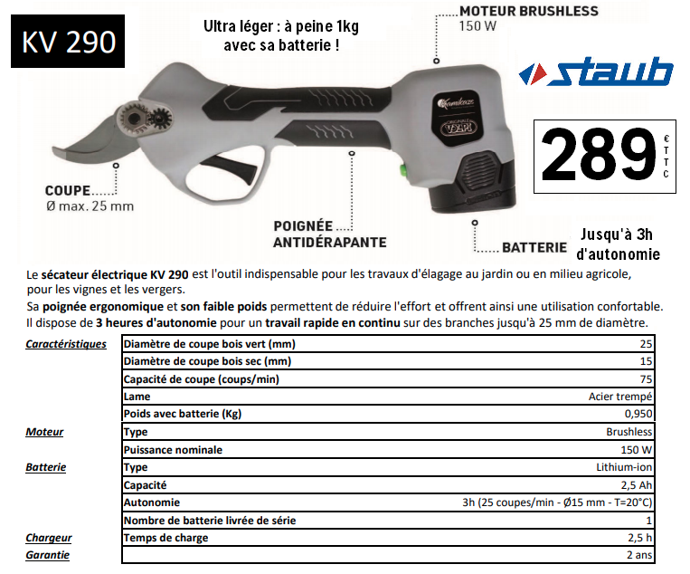 Sécateur à batterie KV290