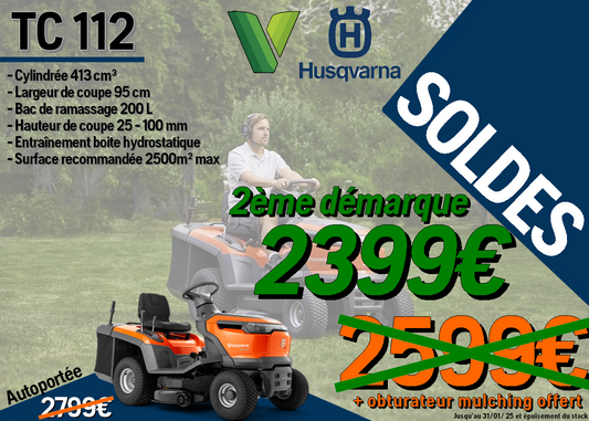 Tracteur tondeuse Husqvarna TC112 - ramassage - coupe 95cm - 413cm3