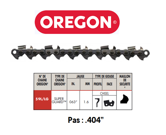 Chaîne tronçonneuse OREGON 59L – .404″ – 063″/1,6 mm – Longueur au choix