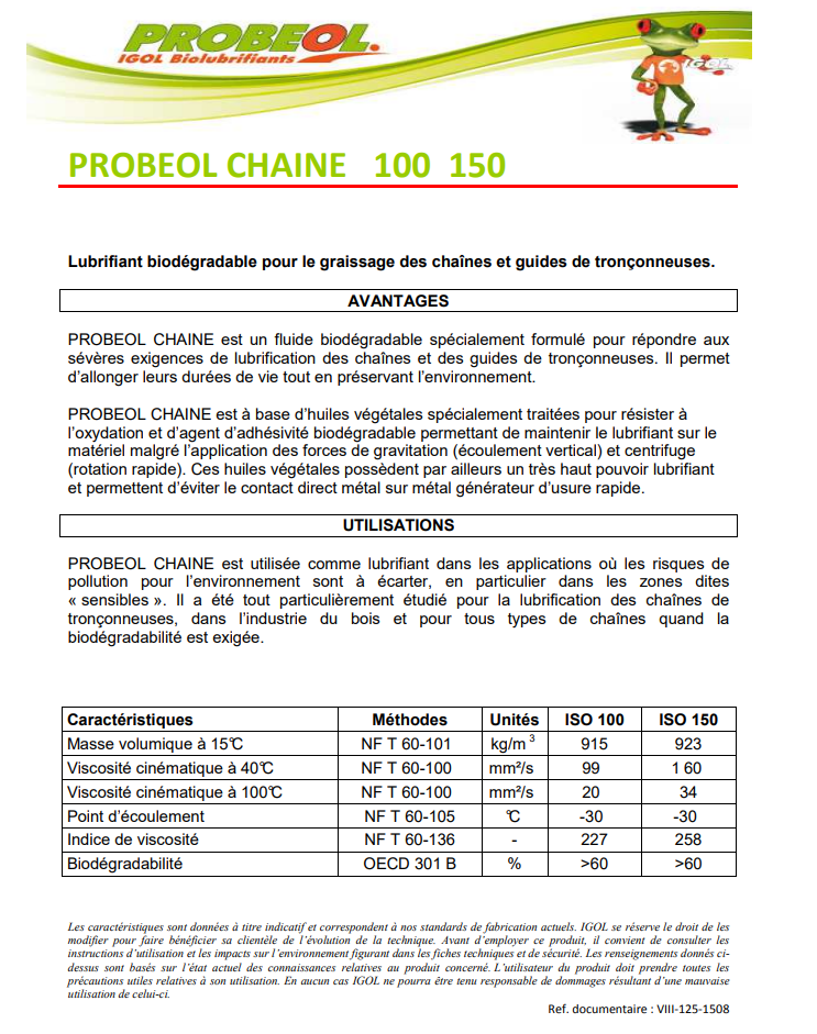 Huile chaîne tronçonneuse biodégradable IGOL PROBEOL - 5L