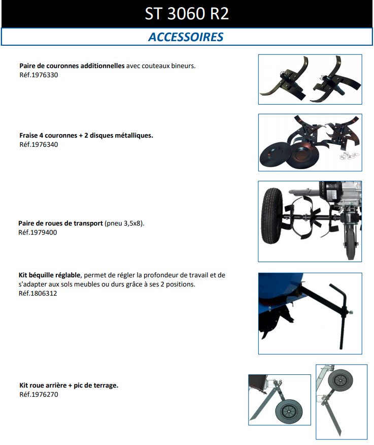 Motobineuse Staub ST 3060 R2 - 212cm3 - 2 vitesses avant / 1 vitesse arrière - 6 fraises - largeur de travail 60-80cm